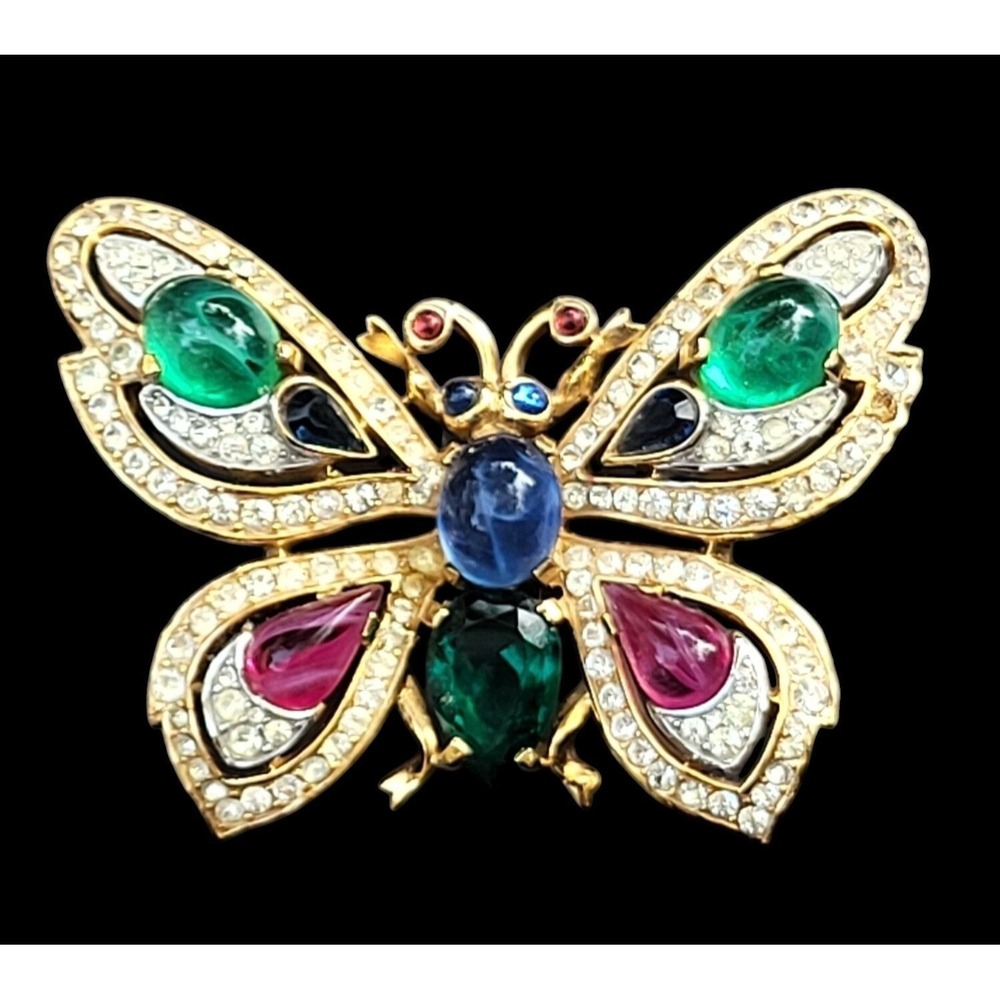 VIntage Trifari Moghul MultiColor Stones Butterfly Pin Brooch Jewels of India